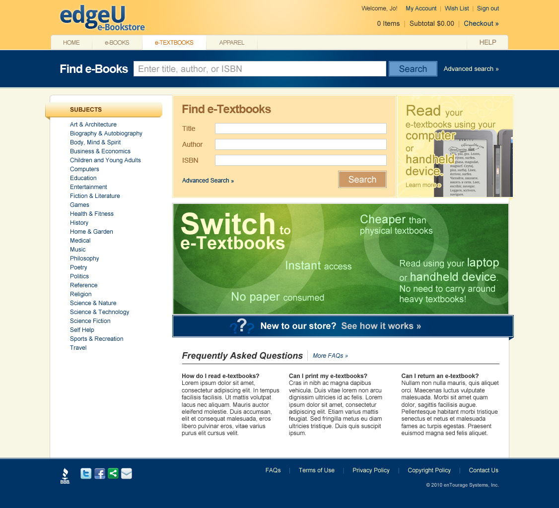 e-Textbooks White Label Store Page